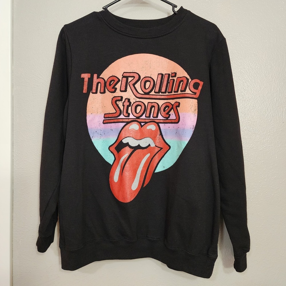 The Rolling‎ Stones Sweatshirt Size Large Women's Pullover Logo Rock Band Black